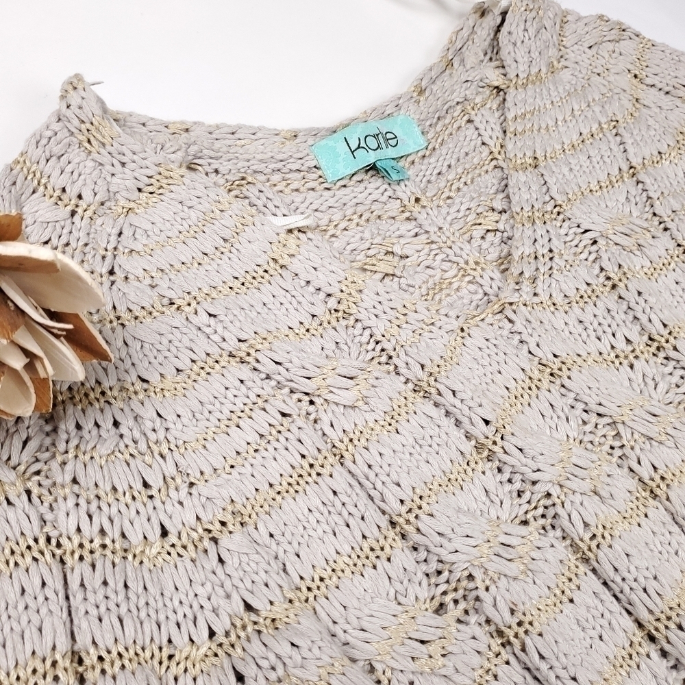 Karlie Tan Gold Striped Cable Knit Long Sweater Sz S - Picture 6 of 16